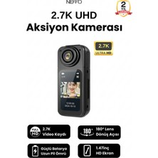 Neffo 2.7k UHD Aksiyon Kamerası – 1.5'' Ekranlı, 180° Ayarlanabilir Lens, Wifi Uygulama Kontrollü-Siyah