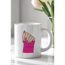 YasBey Design Güçlü Kadın Sembolü Desenli 330ML Baskılı Beyaz Seramik Kupa Bardak