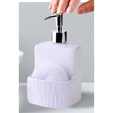Gampus Porselen Sıvı Sabunluk Beyaz Banyo Mutfak Sabunluk Süngerlik Cepli Sabunluk Dekor Porselen