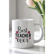 YasBey Design Öğretmene Hediye Best Teacher Ever Yazılı 330ML Baskılı Beyaz Seramik Kupa Bardak