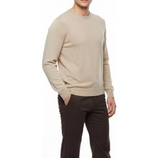 Italyan Stil Slim Fit Erkek Bisiklet Yaka Triko Kazak Bej T13127