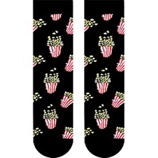 Carnaval Socks Popcorn Desenli Siyah Renkli Soket Çorap