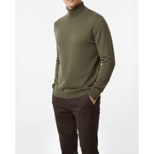 Italyan Stil Slim Fit Boğazlı Erkek Triko Kazak Yeşil T10642