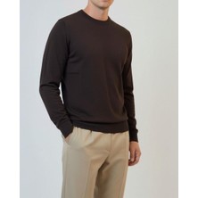 Italyan Stil Slim Fit Bisiklet Yaka Triko Kazak Kahverengi T14498