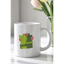 YasBey Design Sevimli Kurbağa Çifti Çizimli 330ML Baskılı Beyaz Seramik Kupa Bardak
