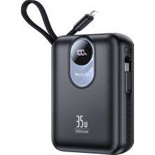Yesido Dijital Göstergeli 20.000 Mah 35W Hızlı Şarj Destekli Kendinden Çift Kablolu Powerbank