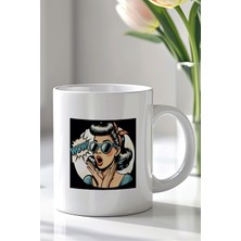 YasBey Design Retro Pop Art Tasarımlı 330ML Baskılı Beyaz Seramik Kupa Bardak