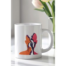 YasBey Design Soyut Iki Yüzlü Insan Silüeti Tasarımlı 330ML Baskılı Beyaz Seramik Kupa Bardak