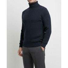 Italyan Stil Slim Fit Boğazlı Erkek Triko Kazak Lacivert T13006