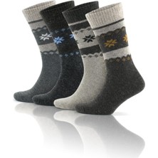 Gowith 4 Çift Alpaka Yünlü Termal Yıkamalı Doğal Kar Desen Kışlık Kadın Erkek Çorap 3097