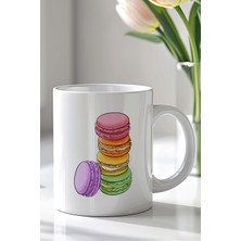YasBey Design Renkli Makaron Tasarımlı 330ML Baskılı Beyaz Seramik Kupa Bardak