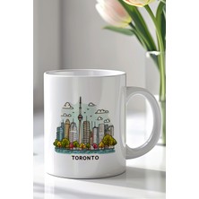 YasBey Design Kanada Toronto Temalı 330ML Baskılı Beyaz Seramik Kupa Bardak