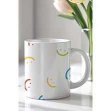 YasBey Design Gülen Yüz Emojili 330ML Baskılı Beyaz Seramik Kupa Bardak