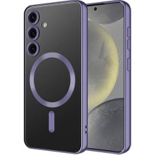 Storemax S24 Kılıf Kamera Lens Korumalı Kablosuz Şarj Destekli Arkası Şeffaf Parlak Kenarlı Kapak Esnek Silikon Ince Kılıf S24 Lensli (Mor)