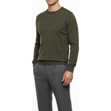 Italyan Stil Slim Fit Bisiklet Yaka Triko Kazak Haki T14499