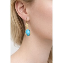 Feyz Tasarım Etnik Motifli Turkuaz Küpe