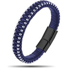 Moncuk Design Lacivert Deri ve Damla Çelik Zincirli Bileklik 33514B1D2-2