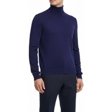 Italyan Stil Slim Fit Triko Balıkçı Yaka Boğazlı Kazak Lacivert  T13099