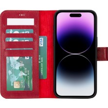 Gp Iguana Apple iPhone 15 Pro Max Uyumlu Deri Cüzdanlı Kılıf Mwwn V4EF Kırmızı