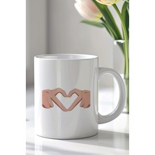 YasBey Design Kalp Tasarımlı 330ML Baskılı Beyaz Seramik Kupa Bardak