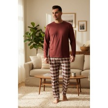Dofi Erkek Bisiklet Yaka Ekose Bordo Pijama Takımı