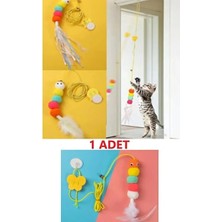 Demirhan Çıngıraklı Kedi Oyuncağı Yapışkanlı Kedi Oyun Oltası Renkli Ponponlu Oyuncak Zıplayan Top