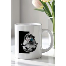 YasBey Design Yoga Yapan Kirpi Figürlü 330ML Baskılı Beyaz Seramik Kupa Bardak