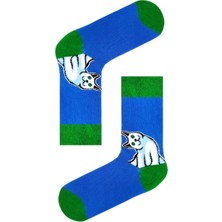 Carnaval Socks Beyaz Kedi Desenli Mavi Renkli Soket Çorap