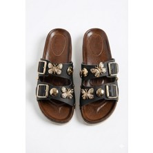 Nmoda Kadın Çift Tokalı Ayarlanabilir Kemerli Kalın Taban Ortopedik Günlük Dış Mekan Terliği