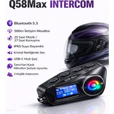 Moxti Q58-MAX Radyolu Telsiz Özellikli 2 Kişi Bağlantılı Bluetooth Kask Kulaklık Ekranlı Fenerli