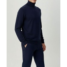 Italyan Stil Slim Fit Balıkçı Yaka Erkek Triko Kazak Lacivert T15100