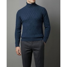 Italyan Stil Slim Fit Boğazlı Triko Erkek Kazak Lacivert T13253