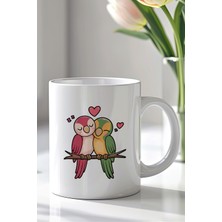 YasBey Design Sevimli Aşık Kuşlar Tasarımlı 330ML Baskılı Beyaz Seramik Kupa Bardak