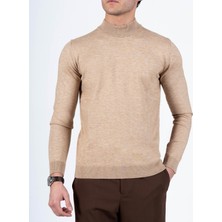Italyan Stil Slim Fit Yarım Balıkçı Yaka Erkek Triko Kazak Camel T15091