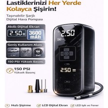 Moxti Taşınabilir Araba Hava Pompası 150PSI Hava Oto Kompresörü 3600MAH Kablosuz LED Şarjlı Lastik Şişirme