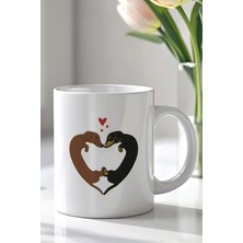 YasBey Design Kalpli Köpek Figürlü 330ML Baskılı Beyaz Seramik Kupa Bardak