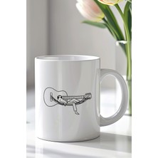 YasBey Design Minimal Gitar Figürlü 330ML Baskılı Beyaz Seramik Kupa Bardak