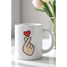 YasBey Design Kalp Tasarımlı 330ML Baskılı Beyaz Seramik Kupa Bardak