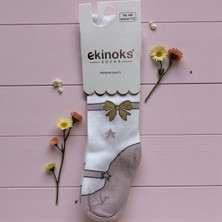Ekinoks Fiyonk Desenli Dikişsiz Koton Kız Çocuk Külotlu Çorap - RYZEÇ013 - Beyaz - 1 - 2  Yaş Beyaz