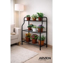 Arvion Home Siyah 3 Katlı Metal Mutfak ve Dekoratif Saksılık Raflı-Organizer