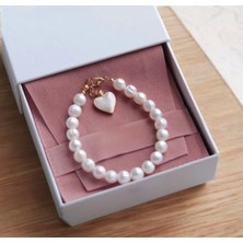 Taşmir Sertifikalı Gerçek Inci Bileklik 8 mm - Altın Kaplama Aparat - Çelik Kalp Charm
