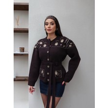 Esra Helvacı Çiçek Desen Kuşaklı Hırka