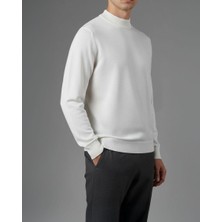 Italyan Stil Slim Fit Bisiklet Yaka Triko Kazak Beyaz T14524