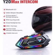 Moxti Y20 Max Telsiz Özellikli 5.3 Motosiklet Kask Kulaklık Intercom Işıklı Motorsiklet Interkom
