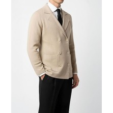 Italyan Stil Slim Fit Erkek Kruvaze Düğmeli Hırka Bej T14840