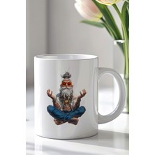 YasBey Design Meditasyon Yapan Bilge Figürlü 330ML Baskılı Beyaz Seramik Kupa Bardak