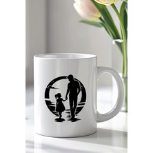 YasBey Design Baba ve Kız El Ele Figürlü 330ML Baskılı Beyaz Seramik Kupa Bardak