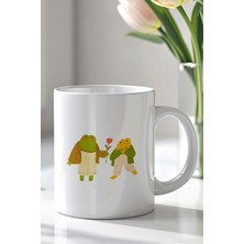 YasBey Design Sevimli Kurbağa Çifti Çizimli 330ML Baskılı Beyaz Seramik Kupa Bardak