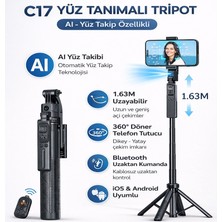 Moxti Yüz Oto Takip Sistemli Çok Amaçlı Bluetooth Kumandalı Akıllı Tripod + Selfie Çubuğu