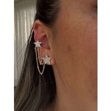 Zincir Sallantılı Yıldız Taşlı Küpe Earcuff